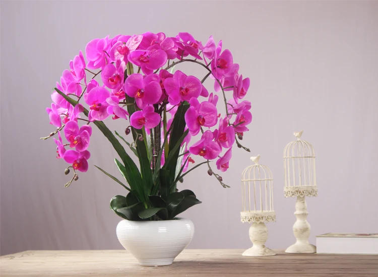 

1set silicon material orchid flower arrangement bonsai flower +leaf no vase