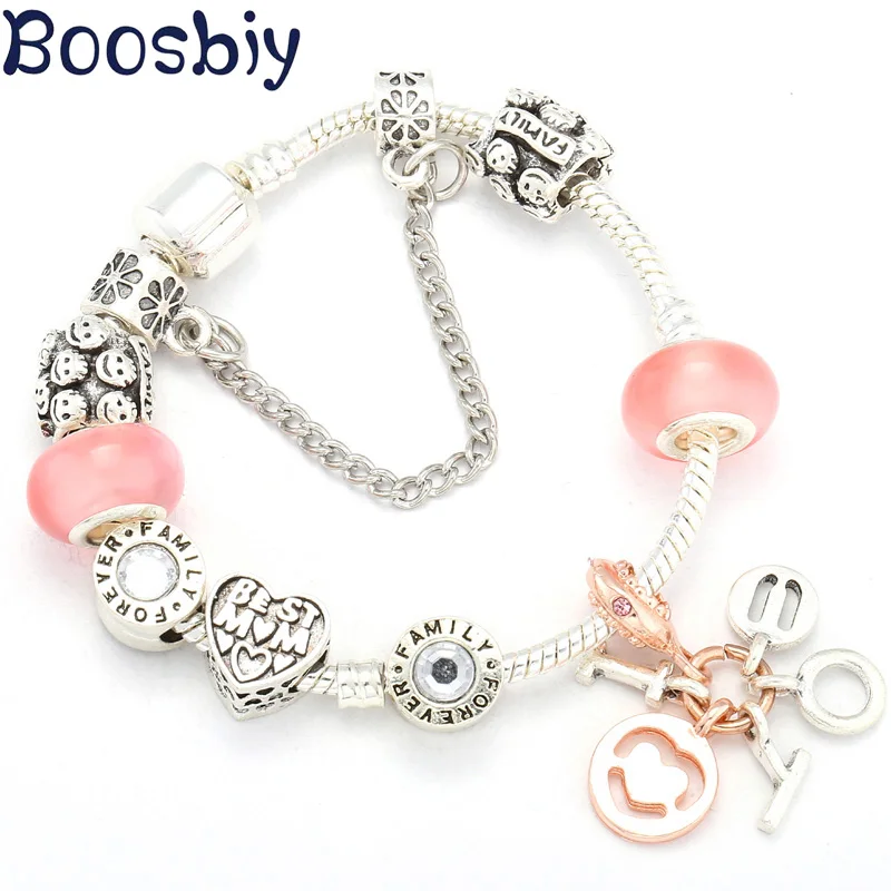 

Boosbiy Dropshipping 'I LOVE U' Charm Bracelet With Nice Glass Beads Fits Original Pandora Bracelet For Women Special Gift