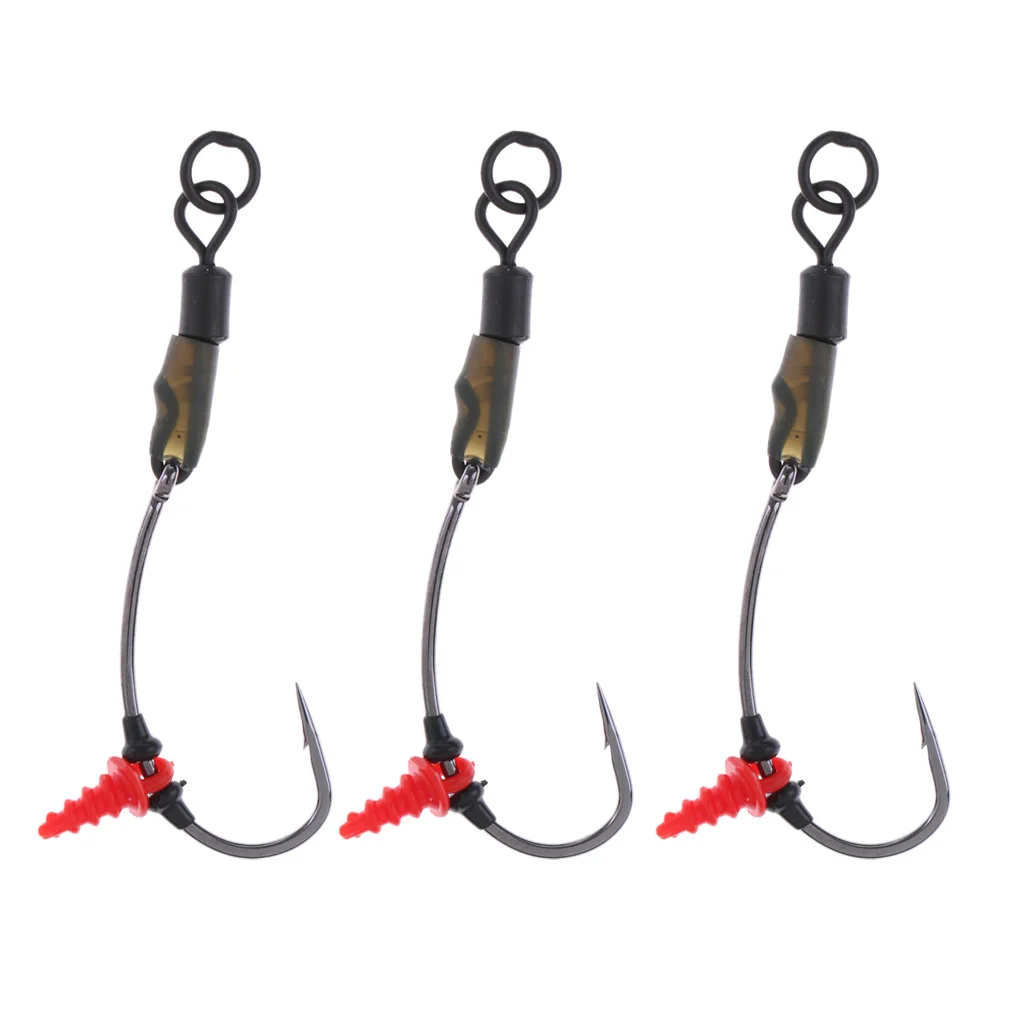 3Pcs Ready Tied Chod Rigs Barbed Carp Fishing Hair Rigs with Swivels Rings Fishing Tools Accessories