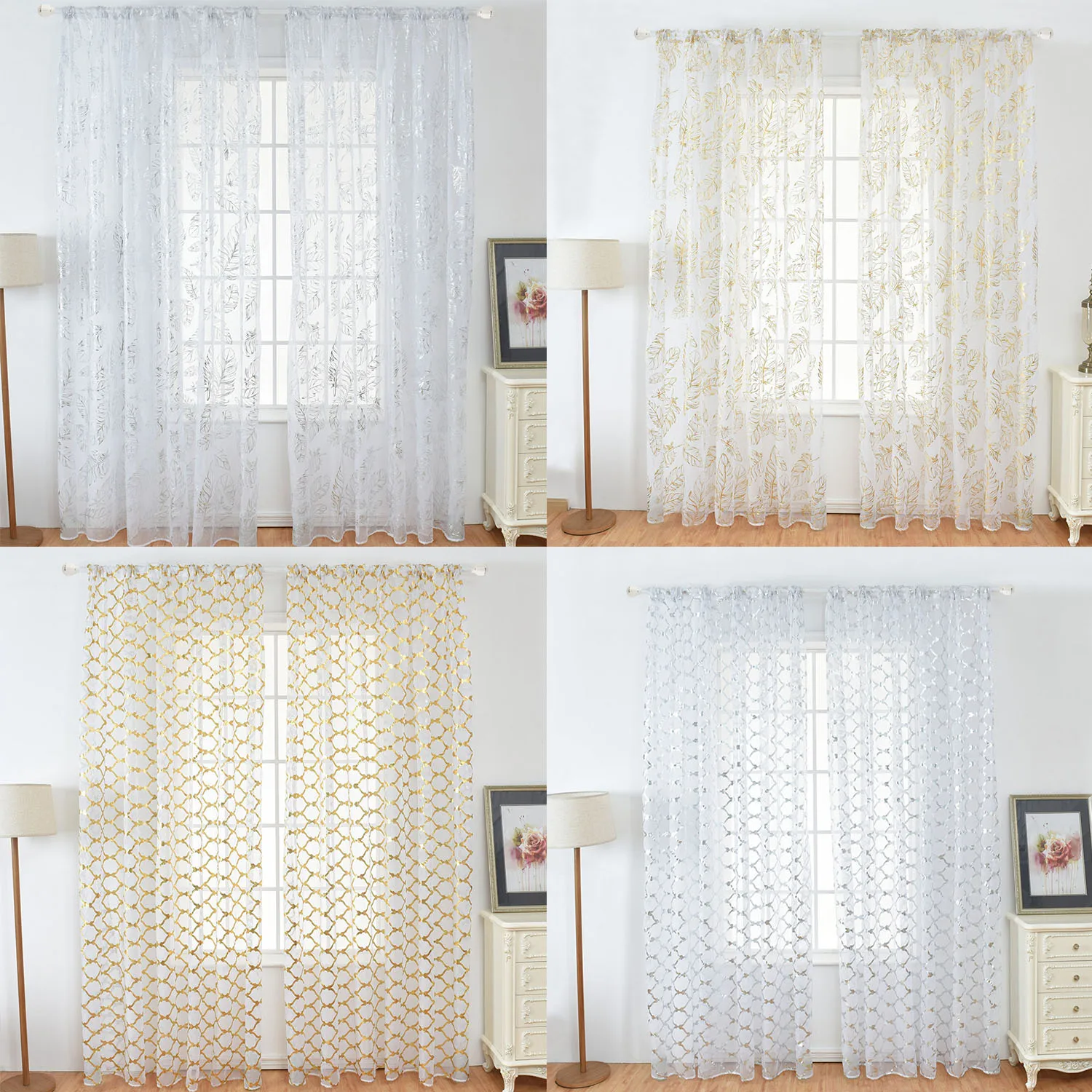

1 Piece Elegant Window Door Tulle Sheer Curtains Voile Drape for Home Bedroom Living Room Balcony Partition 1 x 2m