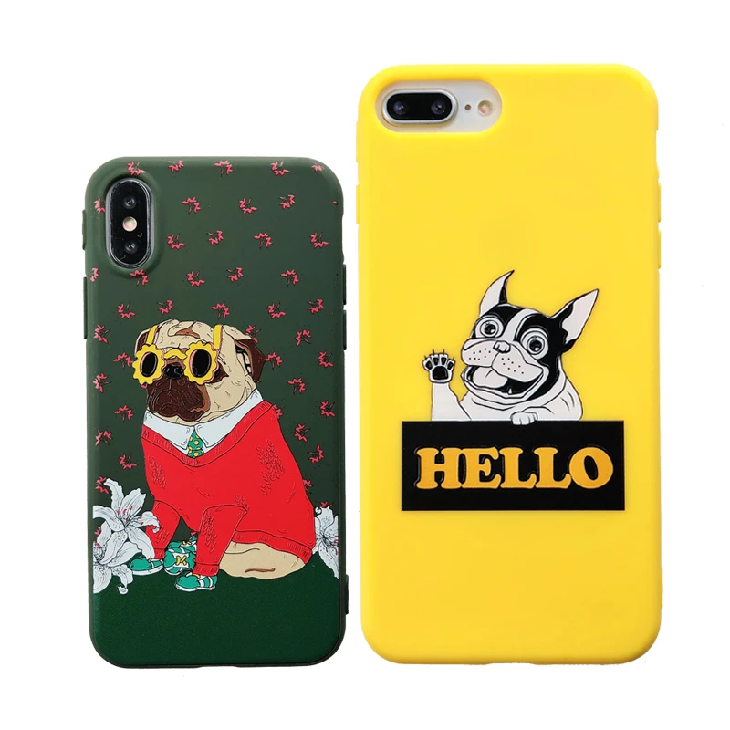 

Exhard Cute Dog Cat TPU Phone Case for iPhone 7 7 Plus X 8 8 Plus 6 6s 6 Plus Case Silicone Cover Pug Dog Fundas Coque Capa