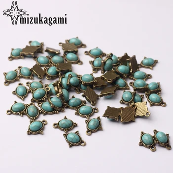 

Retro Bronze Small Oval Blue Resin Stone Drop Zinc Alloy Charms 12*15mm 10pcs/lot For DIY Earrings Necklace Jewelry Accessories