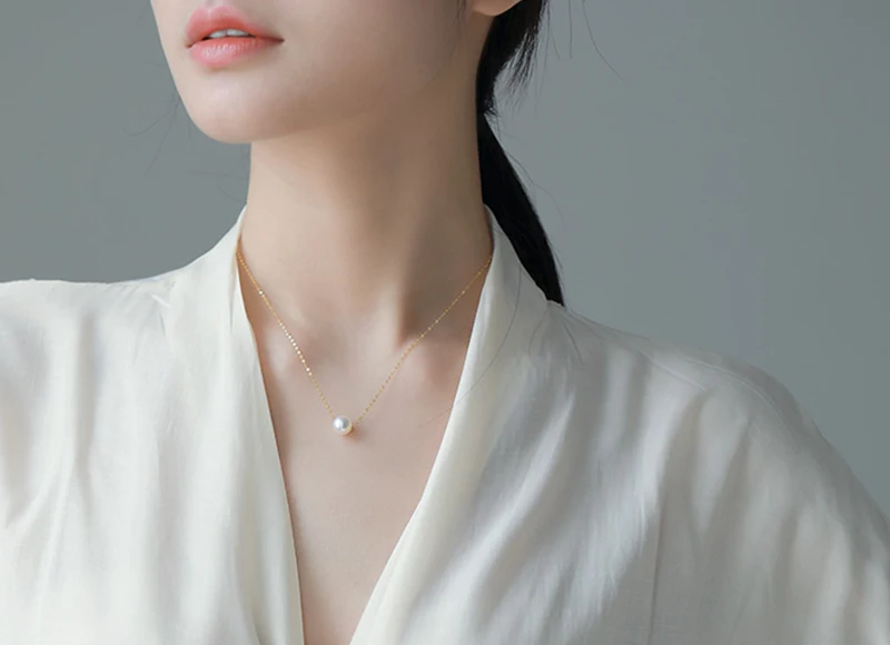 Au750 18k gold chain pearl charm necklace (8)