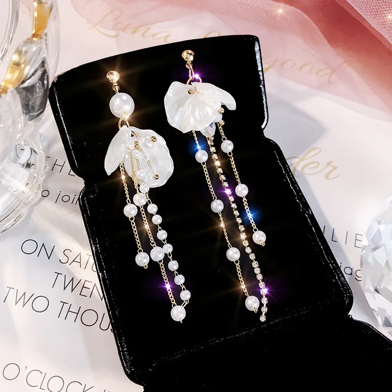 

2019 Korea New Fashion Pearl Shell Fringed Earrings Female Long Style Elegant Eardrop Trend Web Celebrity Hot Style Earrings