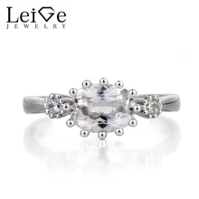 Leige Jewelry Genuine Natural White Topaz Ring Anniversary Ring November Birthstone Oval Cut Gemstone 925 Sterling Silver Ring