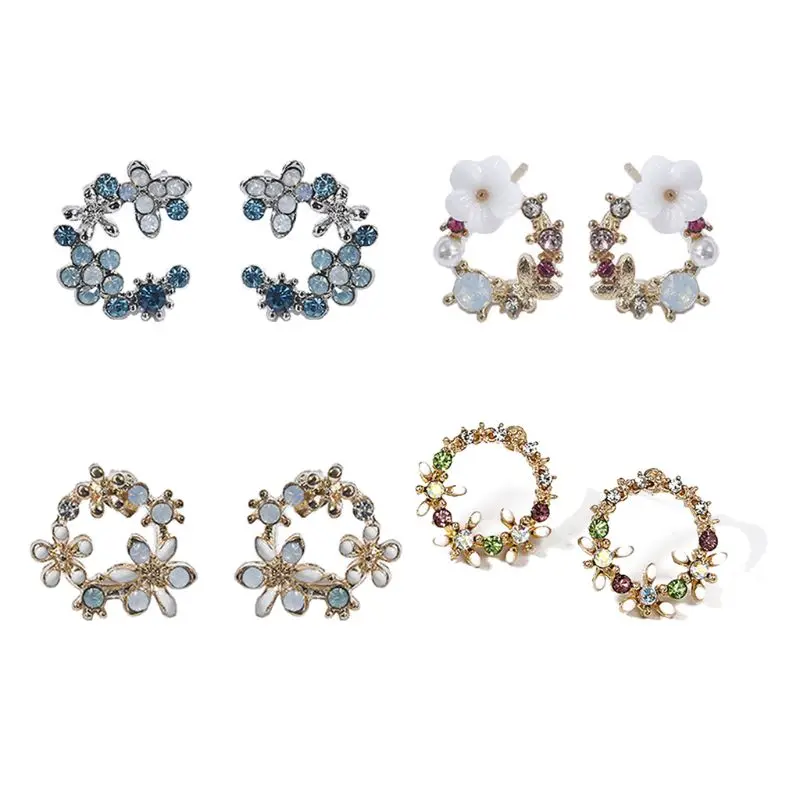 

Colorful Small Flower Wreath Circle Stud Earrings For Women Fashion Jewelry