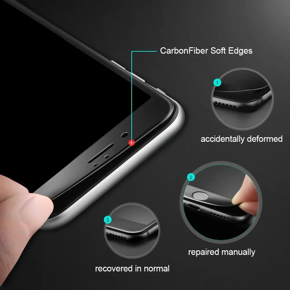  RONICAN 3D Voll Gebogen Gehärtetem Glas Für Apple iPhone 7 6 6s Premium Echt 9H Carbon Faser Film v