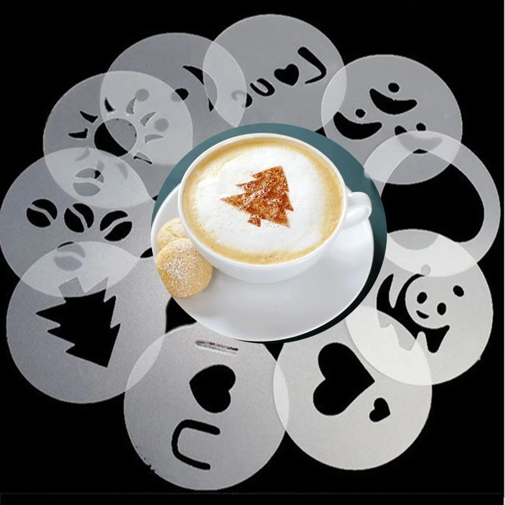 

16pcs Cappuccino Coffee Art Stencils Template Strew Flowers Pad Duster Spray For Coffee Decoration