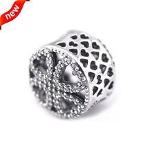 DIY Подходит для Pandora Braclets Подвески лепестки любви с прозрачным кубическим цирконием серебряные бусины 925 пробы