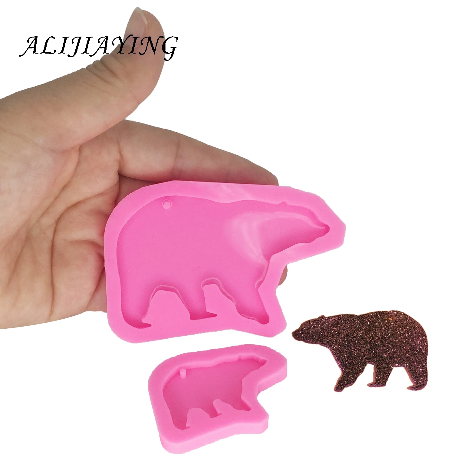 Блестящая силиконовая форма в форме мамы медведя и ребенка для брелков, полимерная форма для 3D ремесла, инструменты DY0049