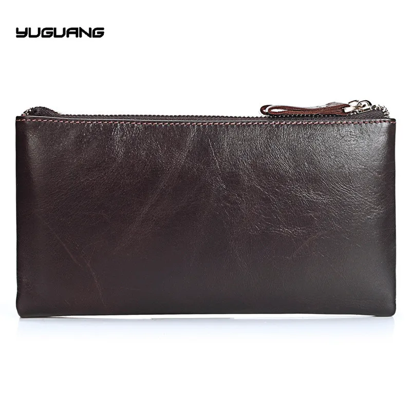 Genuine font b Leather b font Men Wallets Double Zipper Wallets Large Man Clutch Bag Phone