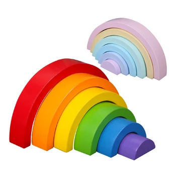 

Wooden Building Blocks Toys Rainbow Creative Assembling Wooden Blocks Circle Set Educational Toys for Children