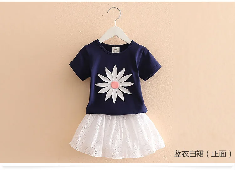 2018 Summer 2-10 Years Kids Girl Birthday Party Elegant Princess Embroidery Floral T Shirt+Hollow Out Skirt 2 Piece Dress Sets (9)