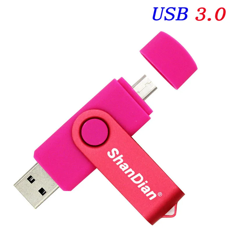 SHANDIAN USB 3,0 OTG Usb флеш-накопитель, 4 ГБ, 8 ГБ, 32 ГБ, 64 ГБ, 128 ГБ, карта памяти, Usb флешка, флешка флеш-накопитель для Android - Цвет: Pink