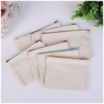 

100pcs 19cmx15cm Blank Canvas Zipper Pencil Bags Pen Pouches Cotton Cosmetic Bags Makeup Bags Stationery Bag W9797