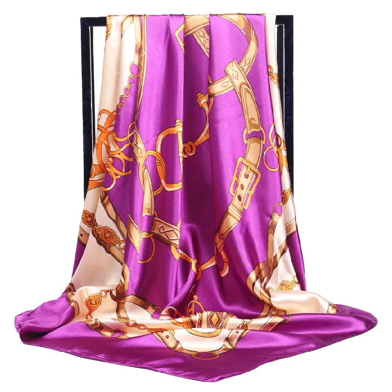 Роскошный бренд саржевый Шелковый большой шарф для женщин модный пояс узор атласный квадратный шарф дамский дизайн носовой платок 90x90 см бандана
