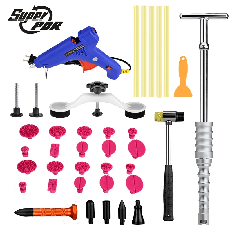 Super PDR Tools Dent Removal tool kit Dent Puller PDR Glue Tabs Glue Gun Hot Melt Glue Sticks Paintless Dent Repair Tools pdr tools paintless dent repair tools dent removal tool kits dent puller adhesive sticks glue gun puller tabs