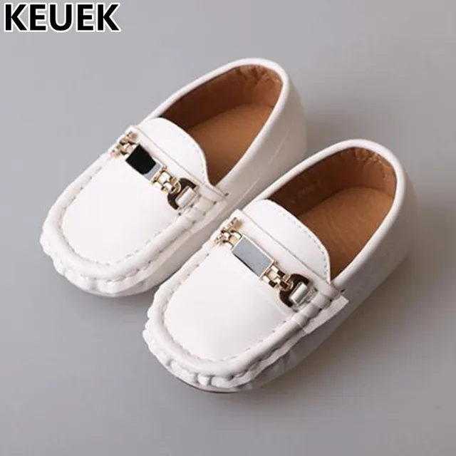 New Spring White Children Leather Shoes Boys Casual Loafers Slip On