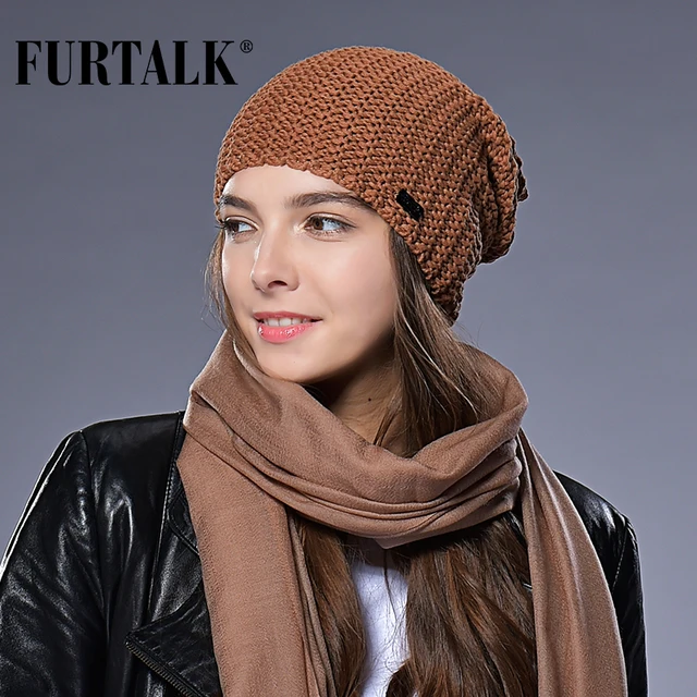 FURTALK Woman Knitted Beanie Hat Caps Autumn Winter Wool Hats for Women Slouchy Hat Female Fashion Girls Hats
