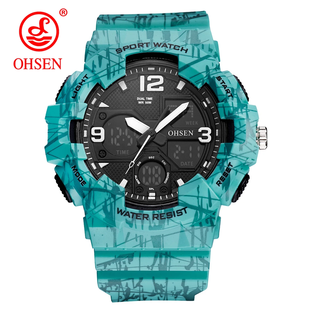 

OHSEN Shock Style Fashion Colorful Men Women Sport Outdoor Digital Analog Alarm 50 Waterproof Military G Watches Relojes Hombre