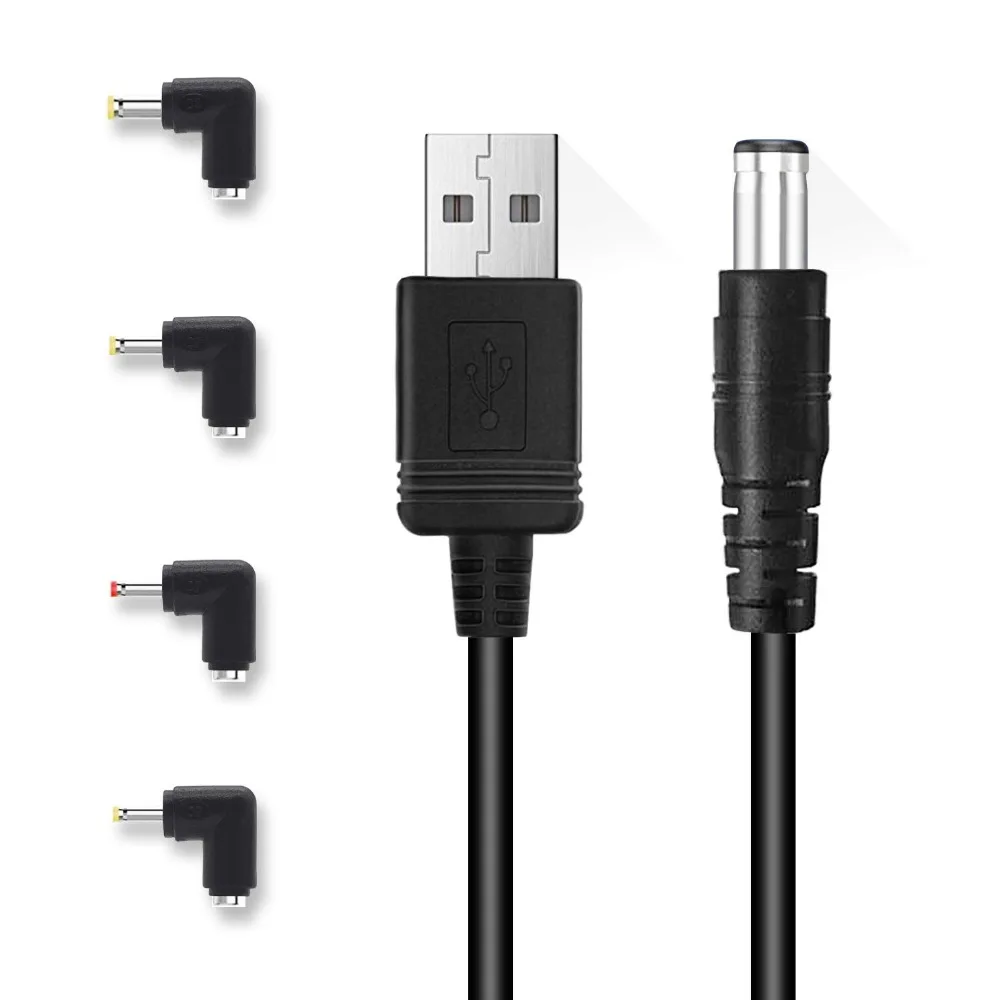 

USB Male to 5.5mm x 2.1mm Barrel 5V DC Power Cable with 4 Connectors, Compatible Laptop, Notebook, HUB Splitter, Router,Speaker