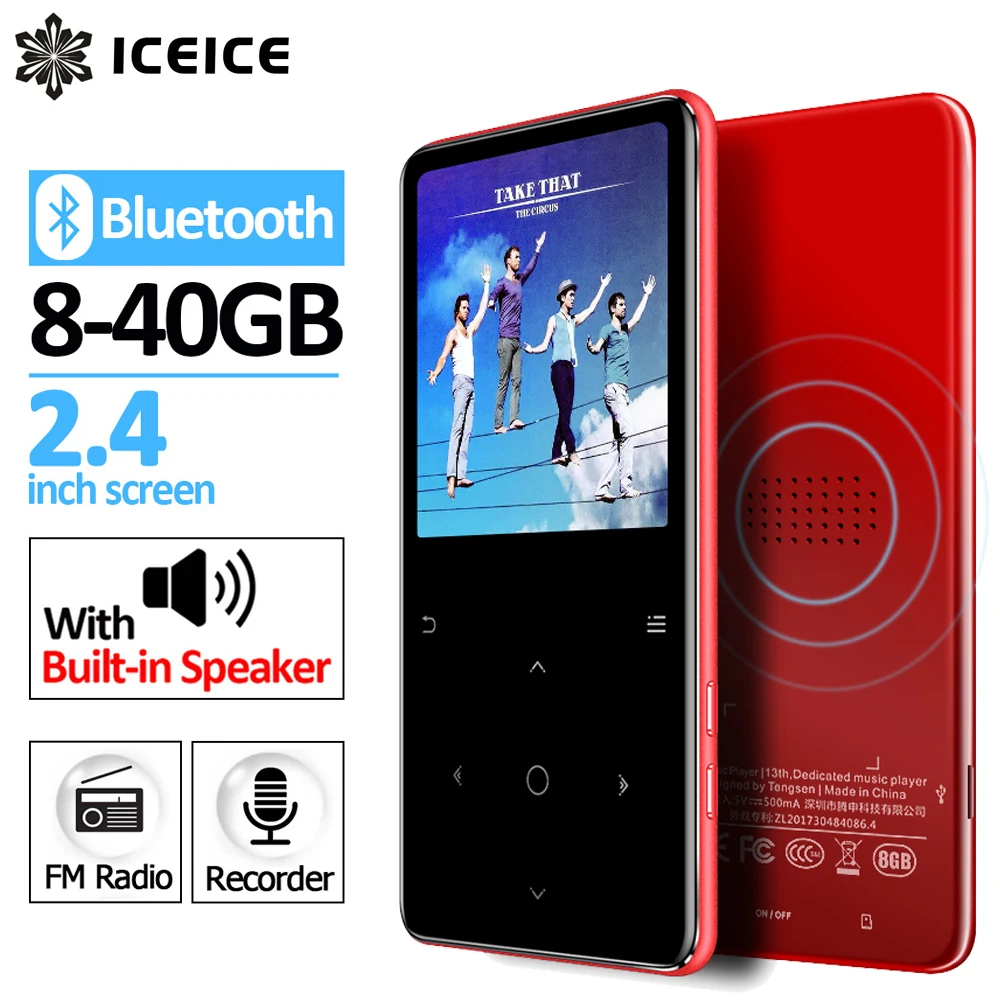 

ICEICE Newest MP3 Player with Bluetooth Speaker Touch Keys and Built-in 8GB 16G HiFi Portable Walkman with Radio /FM/ Recording