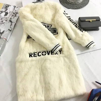 Новая высококачественная куртка из натурального кроличьего меха, зимние длинные меховые пальто для женщин, шуба из натурального кролика, верхняя одежда LYW40 - Цвет: Rice white