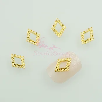 

100pcs/lot 11X9MM Lace Edg Rhombus Hollow Out Frame Gold Plated Nail Art Alloy Charms Jewelry Handcrafts 3D DIY Decor Accessory