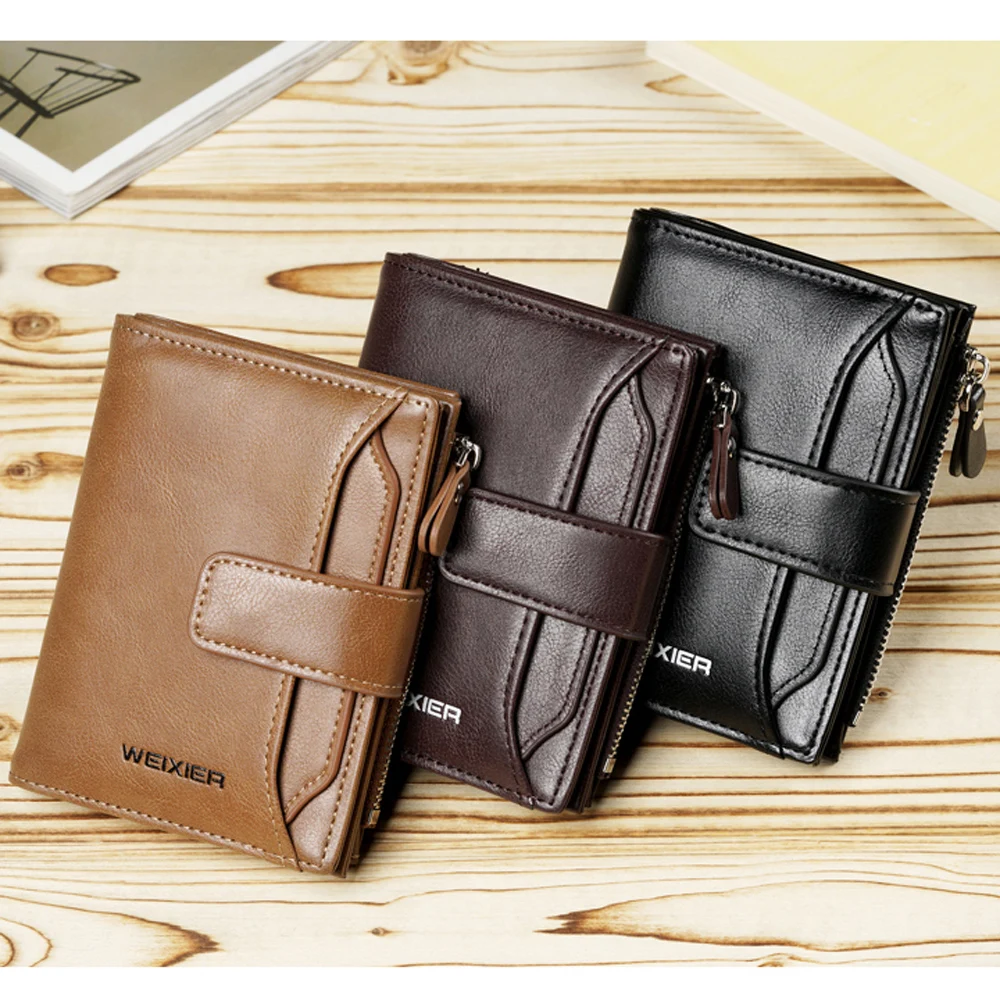 

Mens Faux Leather Business Soft Wallet Coins Pocket Credit Card Holder Purse with Zip Fashion Men Short Wallet