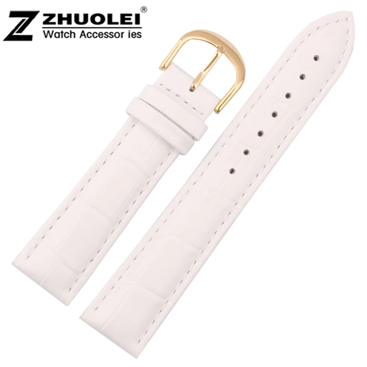 

18mm New Womens High Quality White Genuine Leather Watchbands Watch Strap Bracelets With Gold Stainless Steel Clasp Watch Buckle