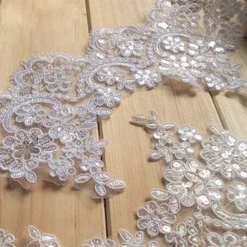 

DIY New Lace wholesale 3 Yards/lot Sequin car bone lace white 14cm beige white lace trim lace fabric wedding dress veil cloth