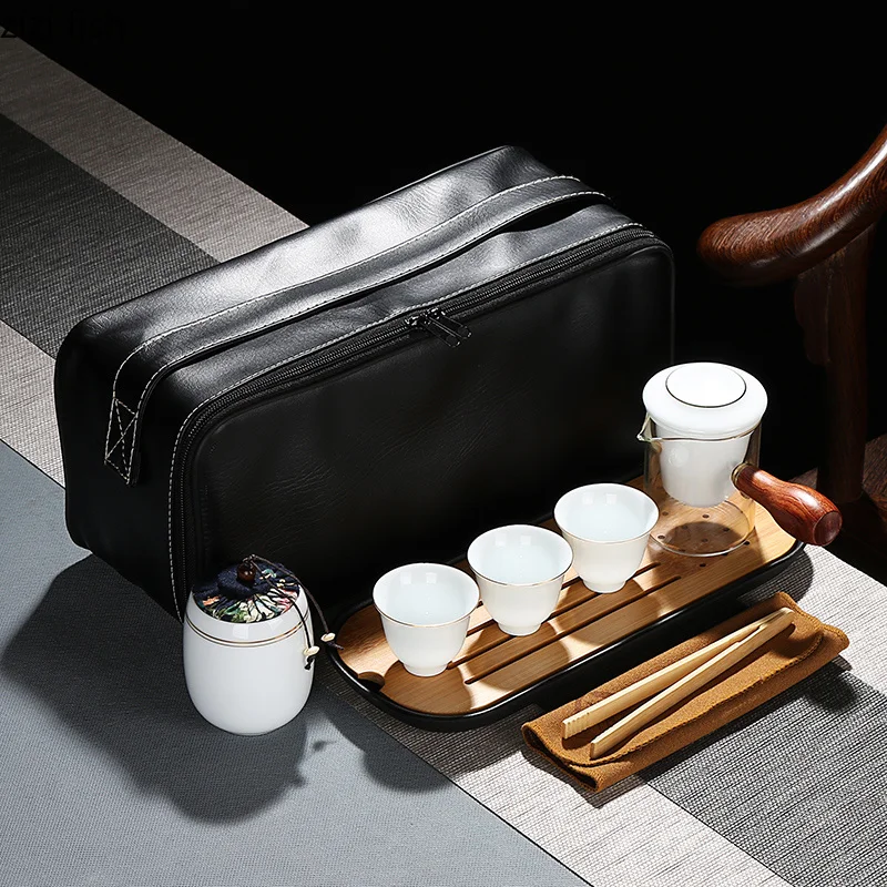 travel Tea set Portable bag One pot and three cups Glass teapot Ceramic teacup Household Simple Tea set tea pot with cup travel Tea set Portable bag One pot and three cups Glass teapot Ceramic teacup Household Simple Tea set tea pot with cup