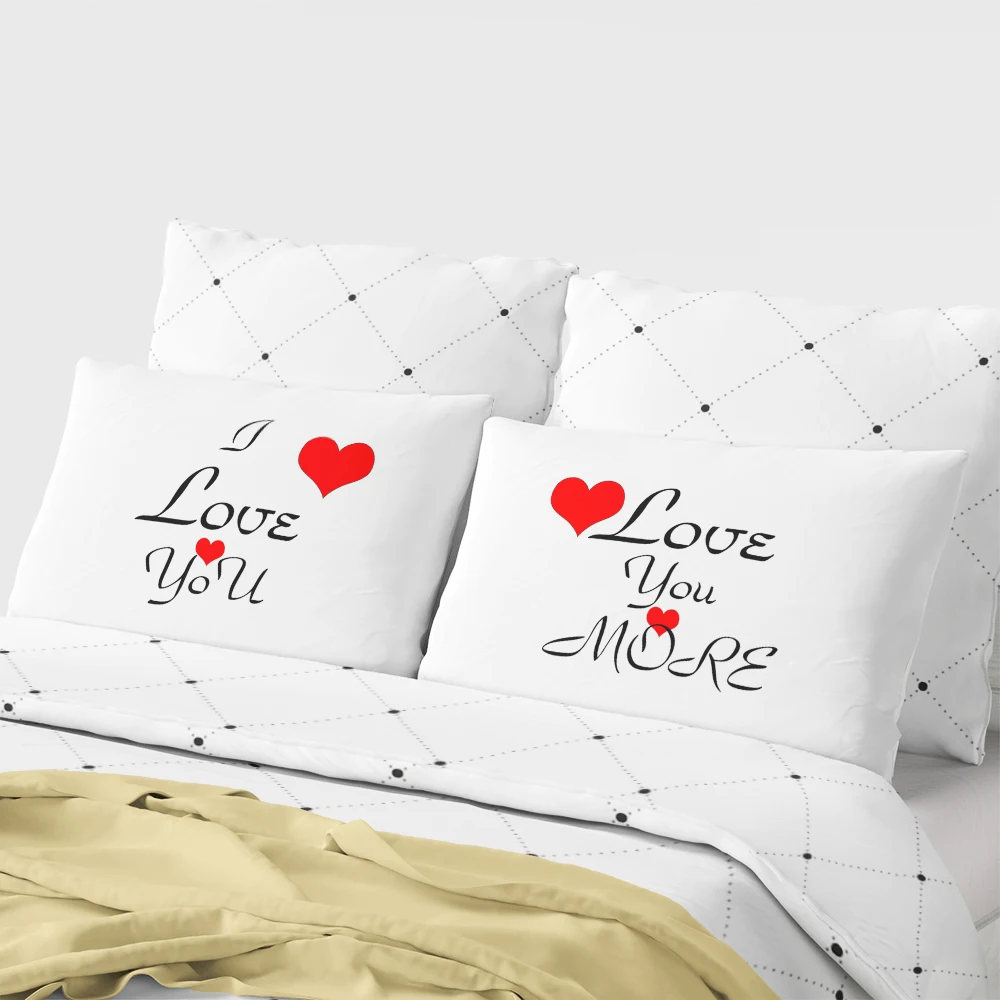 Couple Pillow Cases Red/White Printed Pillow Covers for Home,Valentine