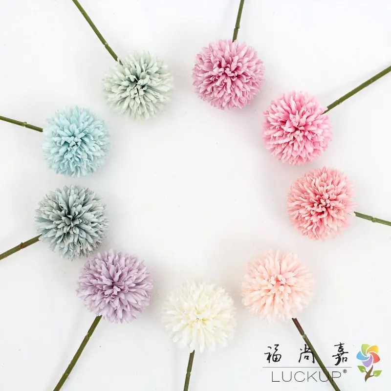 

6 PCS Beautiful Single Stem Silk Flower Artificial Hydrangea Dandelion Ball Home Decoration 9 Colors Available F490