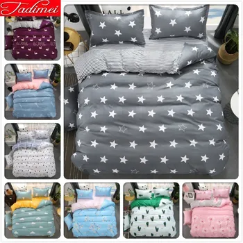 

Grey Stars Pattern Stripe Duvet Cover 3/4 pcs Bedding Set Adult Kids Child Bed linens Single Full Double Queen King Size 200x230