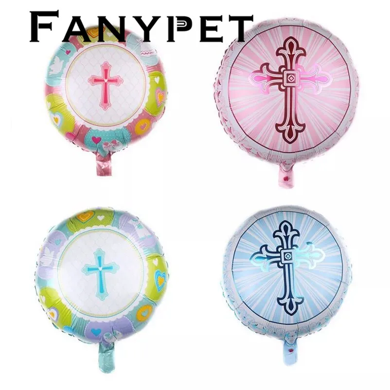 50pcs/lot Easter Foil Balloon Blue Pink Cross Baptism Confirmation