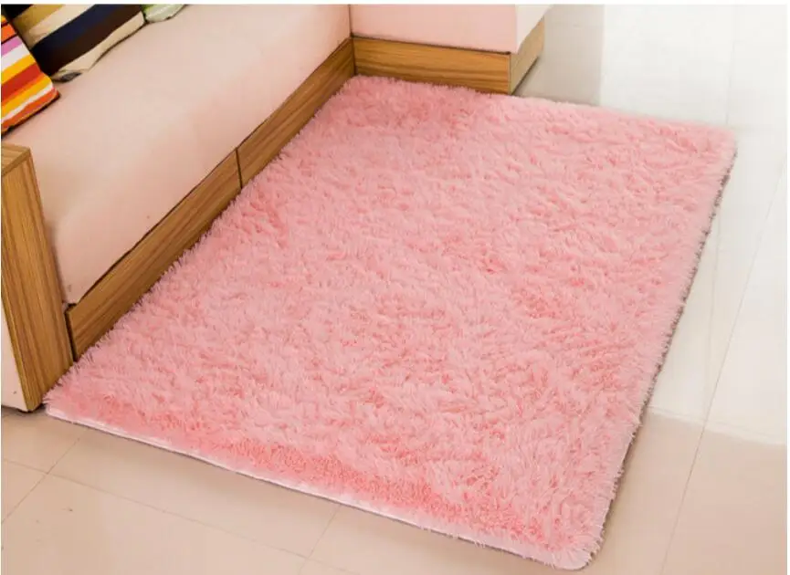 Soft Fluffy Shaggy Rectangle Carpet Floor Mat Living Room Decorative Blanket Area Rug Solid Color White Beige Pink Coffee Black - Цвет: pink longer fur