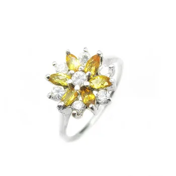 

LANZYO 925 Sterling Silver natuarl Citrine Rings Girls Birthday Gift Fine Jewelry for Woman sporty style j006