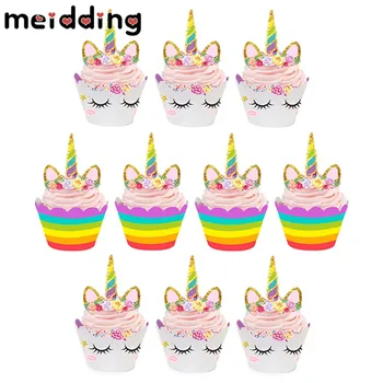 

MEIDDING 24pcs Unicorn Cupcake Wrappers Cake Cupcake Toppers Baby Shower Kids Birthday Party Decor Supplies 12 wraps+12 topper