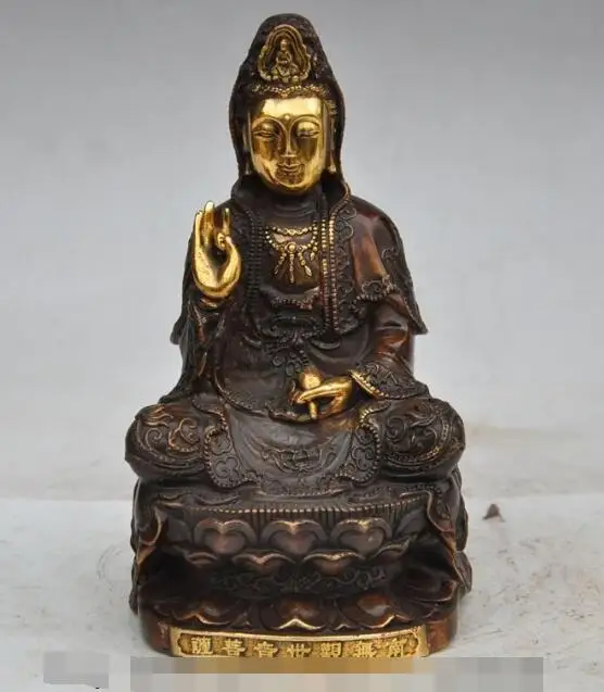

S3049 tibet buddhism bronze gilt vase lotus Kwan-Yin GuanYin Bodhisattva buddha statue