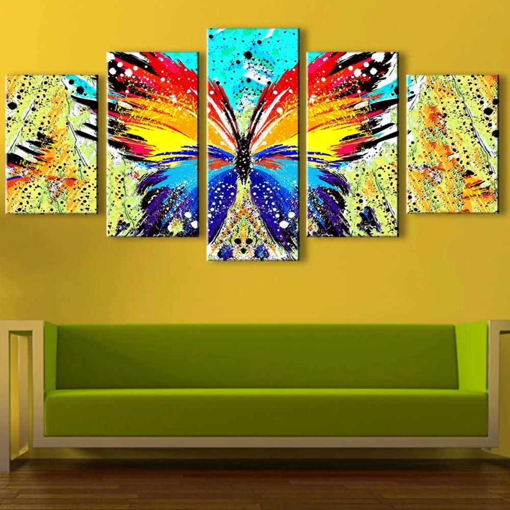 5 pieces high-definition print Abstract butterfly canvas oil painting poster and wall art living room picture HUDIE5-1 (1)