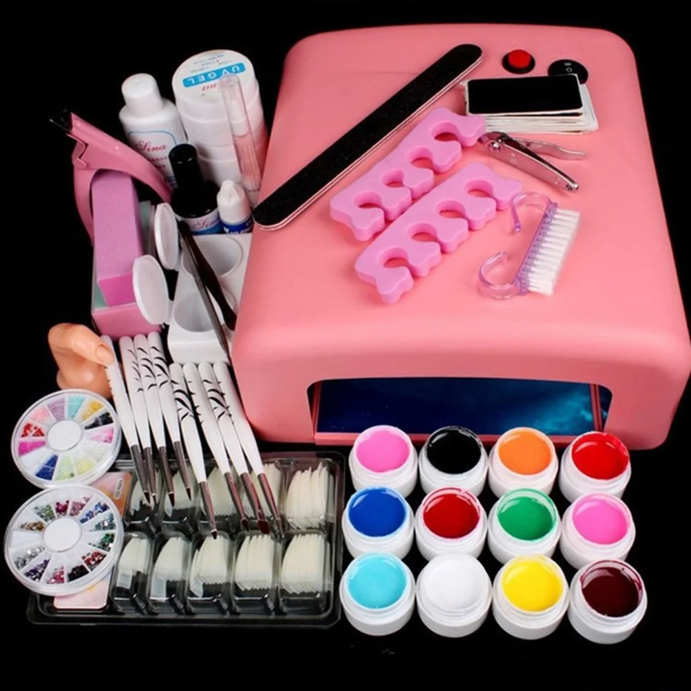 

UV Gel Nail Art Kits 36W Nail Dryer Lamp Manicure UV Gel Polish Set French Tips UV Gel Brush Glitter Powder Nail Extension