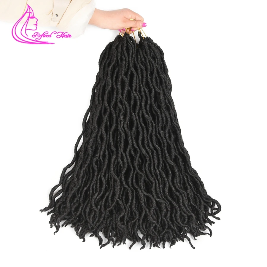 Refined Hair Faux Locs Curly Goddess locs Crochet Hair Bluk 18inch Long Woman Synthetic Braiding hair Extensions 24 strands/pc