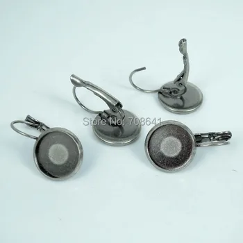 

Blank Clip Hook Earring Bases with Round Bezel Stone Cabochon Wire Earrings Settings Findings Antique with