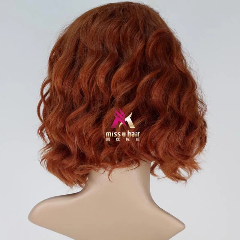 Cheap Infinity War Cosplay Wig Black Widow Natasha Romanoff Short Curly Hair Halloween Role Play