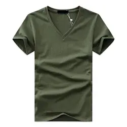 2019 летняя Горячая Мужская футболка с v-образным вырезом из хлопка с короткими рукавами высокого качества повседневная мужская Тонкая