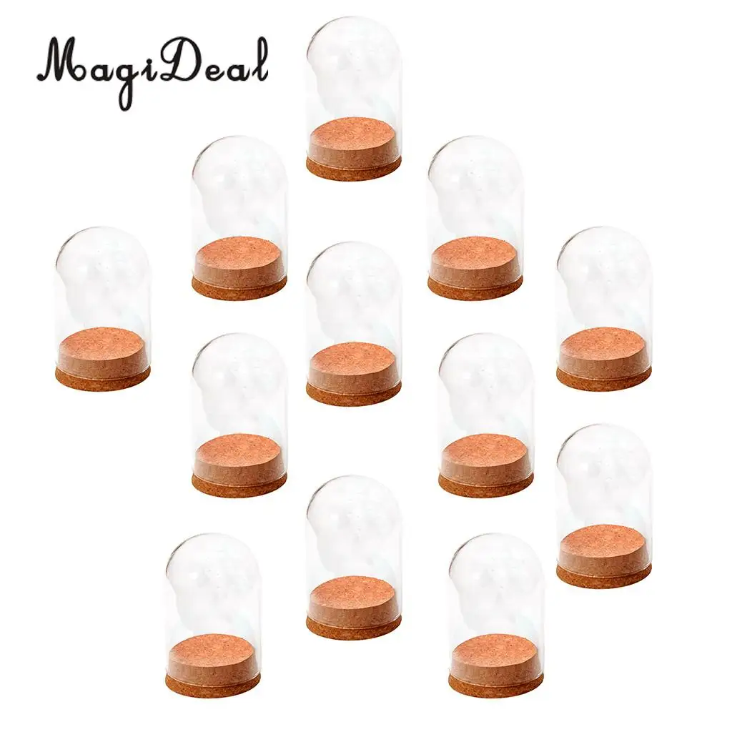 15x Mini Clear Glass Hemisphere Dome Cover Shade Cabochon With Wood Cork for Home Office Table Decor