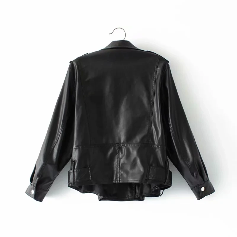 Aelegantmis размера плюс свободные из искусственной кожи Куртка Для женщин из PU искусственной мягкой кожи; байкерская куртка дамы Повседневное черная верхняя одежда