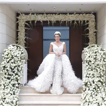 Luxury 2016 Detachable Mermaid Wedding Dress Cap Sleeve Backless Bridal Gown vestido de noiva robe de marriage casamento