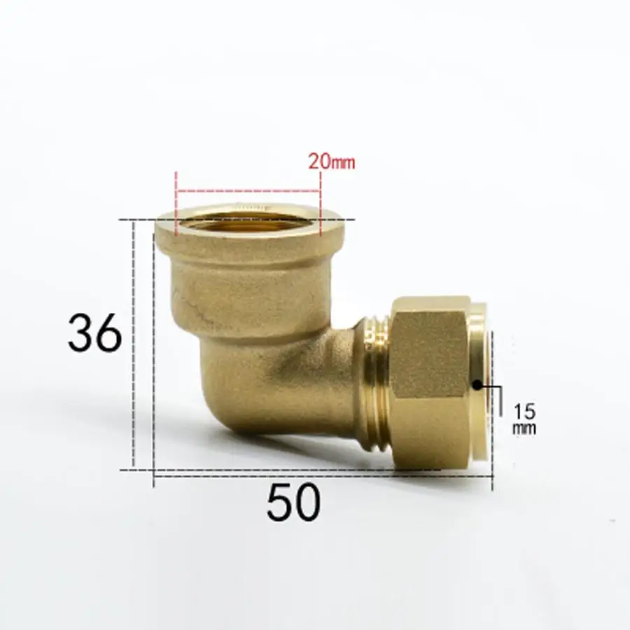 Подходящая трубка OD 15 м x 1/2 &quotBSP Женский латунный локоть Компрессионный фитинг
